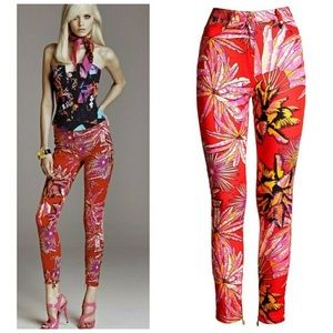 2011 VERSACE H&M Red Tropical Palm Print Jeans NWT